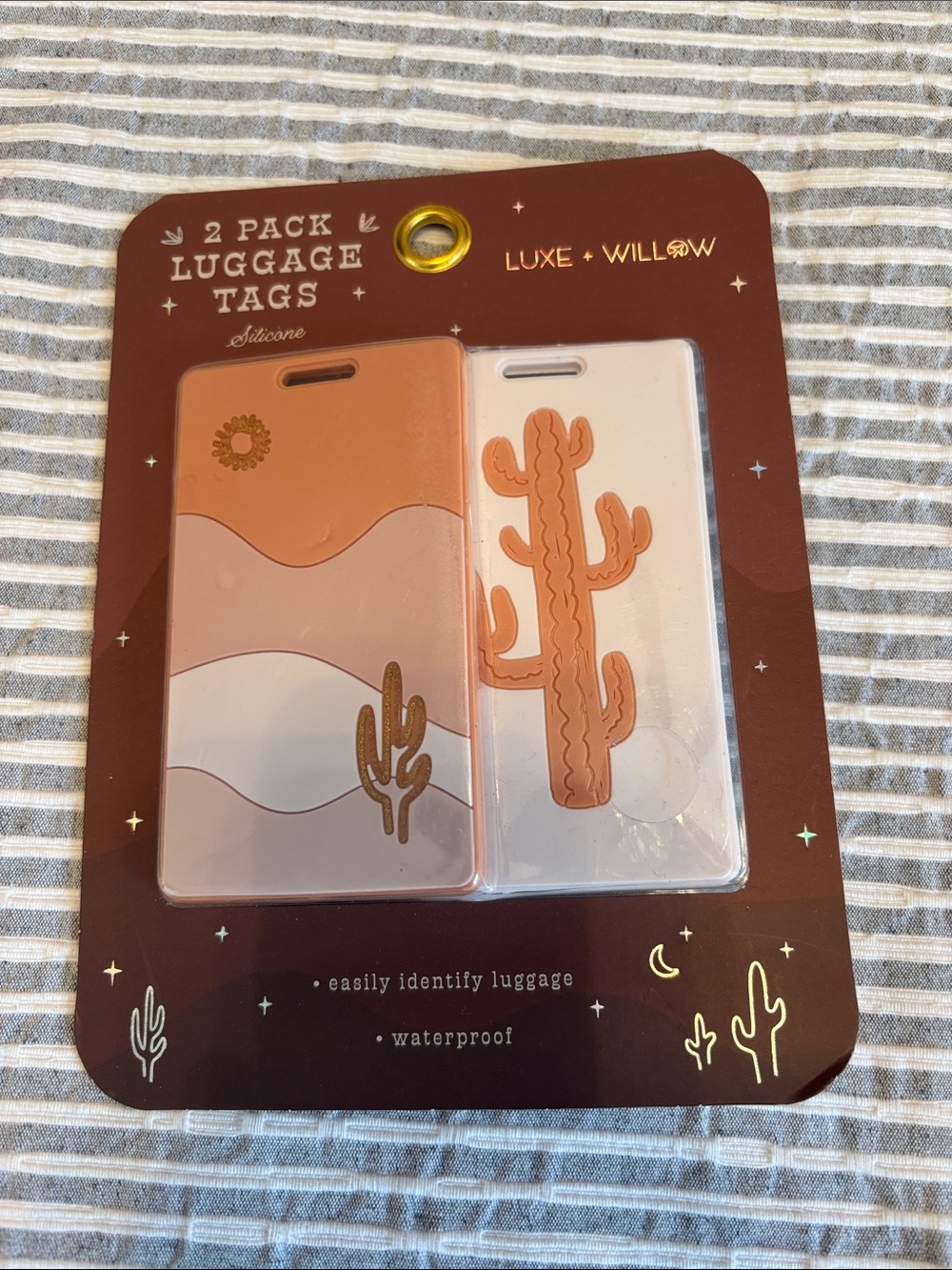 Luxe + Willow Desert Cactus Silicone Luggage Tags - 2 Pack (Peach/Tan)
